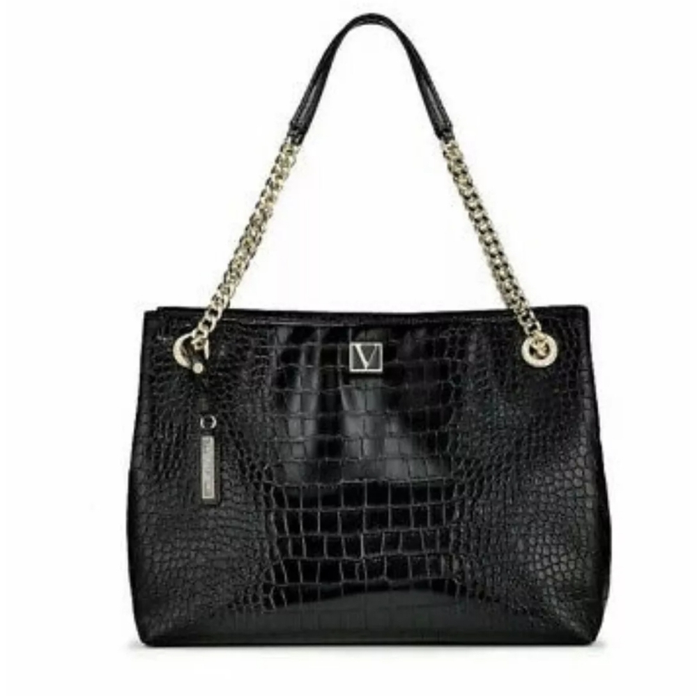 Victoria's Secret Black Croc-Embossed Tote
